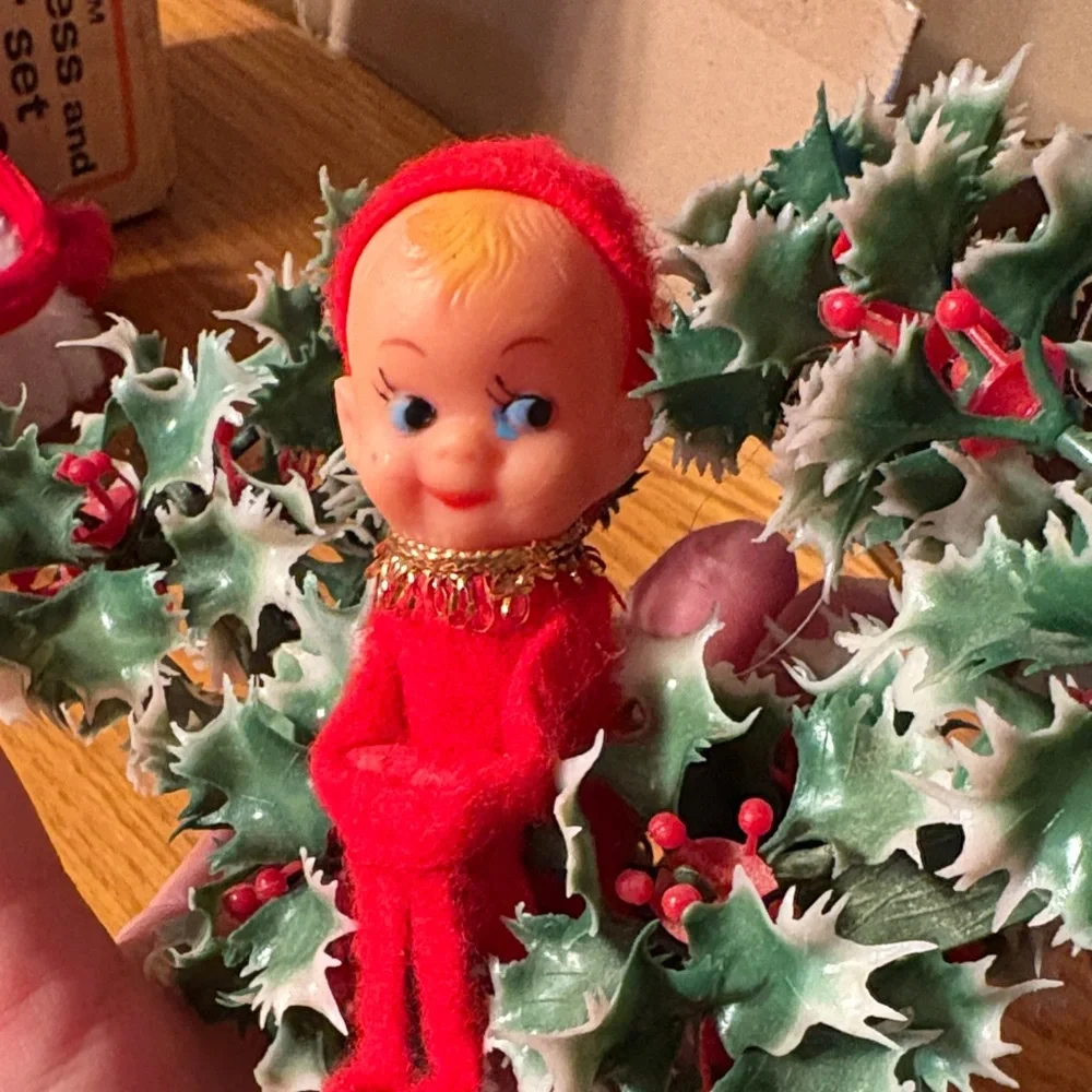 Charming Vintage Pixie On Greenery Red Elf Holiday Wreath